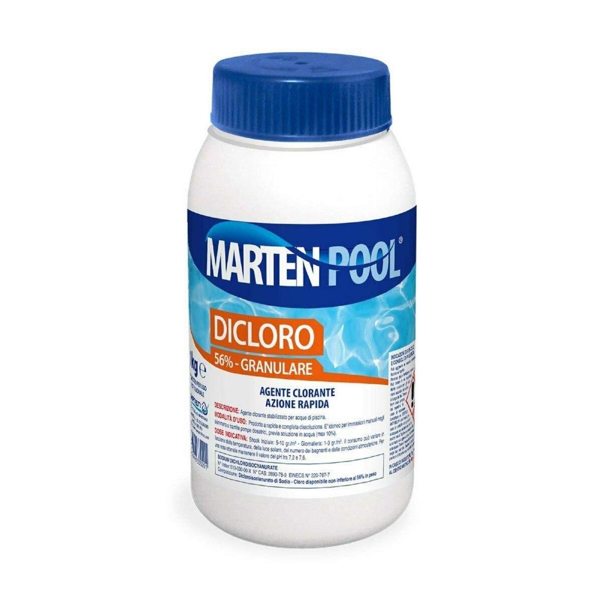 MARTEN Dicloro 56% granulare 1kg - Agente clorante stabilizzato per acque di piscina